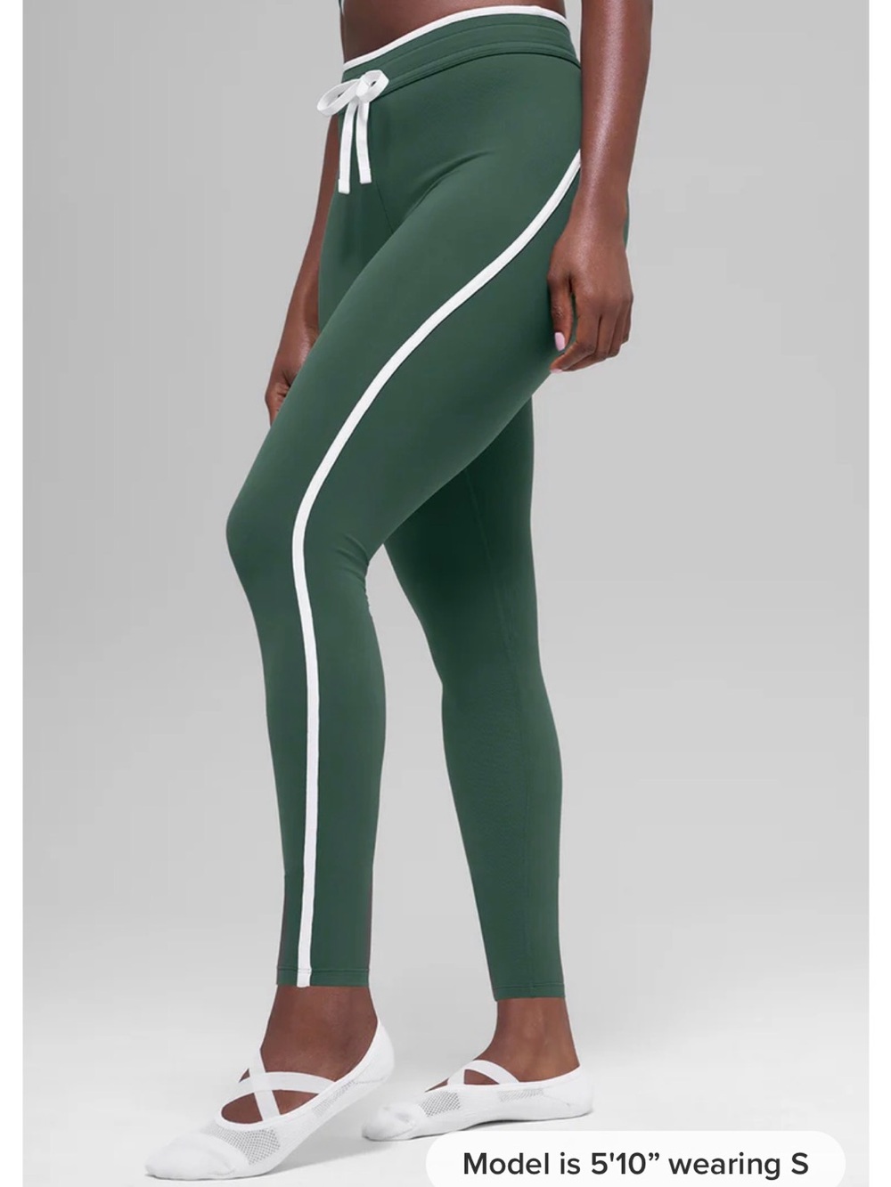 ALO Yoga Forest Green High-Rise Leggings with White Side Stripe